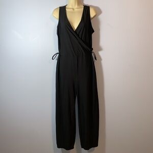 Lisa Bayne design Black crossover jumpsuit size small wide leg Athleisure travel
